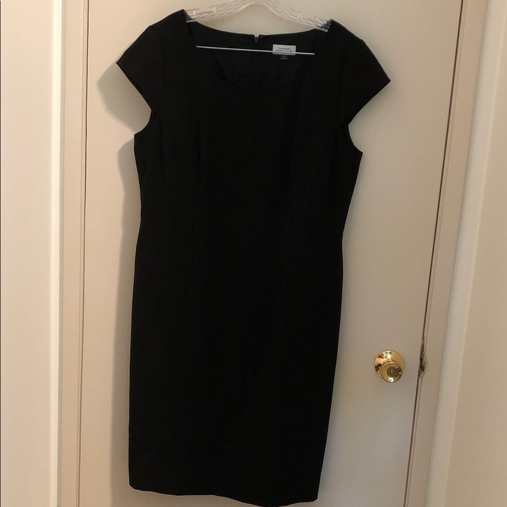Tahari Black Cap-Sleeve Sheath Midi Dress with belt loops